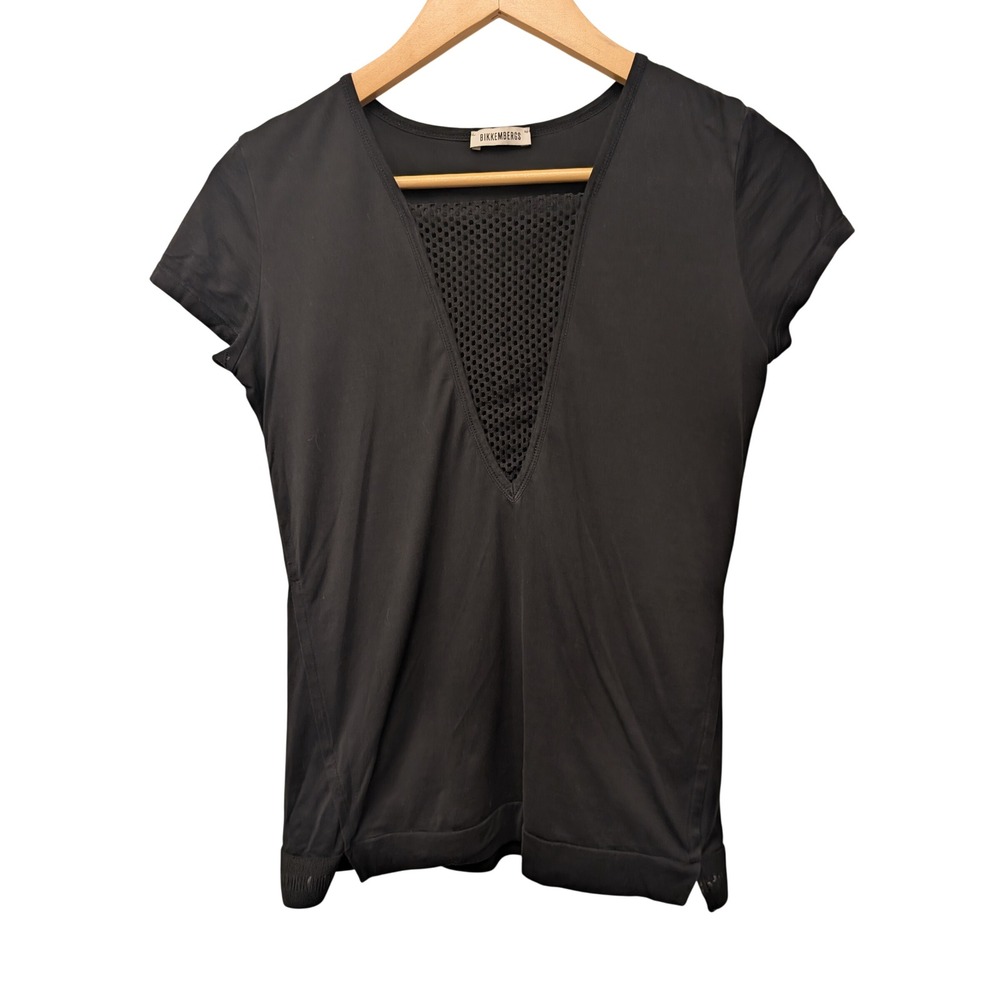 Dirk Bikkembergs Mesh V-Neck Tee Shirt Top Logo Hem Streetwear Sporty Grunge